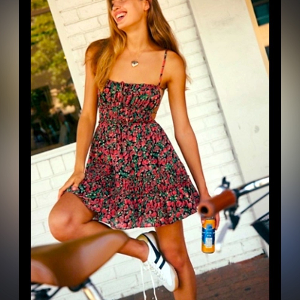 Nwot free people taking sides red tomato cutout back dress fall casual rare $130
